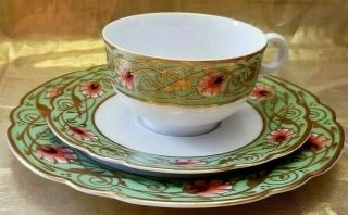 Antique Limoges France Hand Painted Trio Tea Set Dessert Plate Tea Cup & Saucer