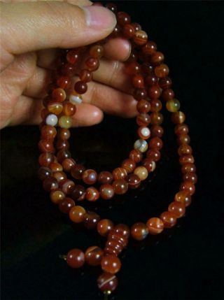 Old South East Asia Indo Tibeten Etched Carnelian Agate Prayer Beads Necklace