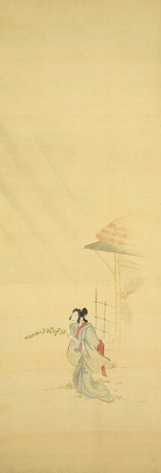 掛軸1967 Japanese Hanging Scroll " Figure Painting Legend Of Yamabuki " @e281