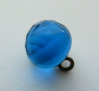 Brilliant Antique Vtg Faceted Azure Blue Glass Charmstring Button 7/16 " (c)
