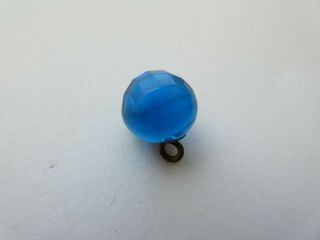 Brilliant Antique Vtg Faceted Azure Blue GLASS Charmstring BUTTON 7/16 