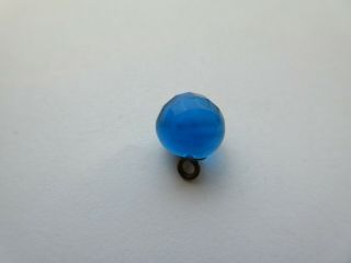 Brilliant Antique Vtg Faceted Azure Blue GLASS Charmstring BUTTON 7/16 