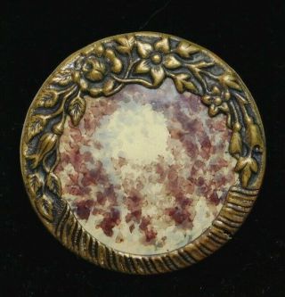 Large Antique Victorian Button Purple Splatter Celluloid In Metal Aa
