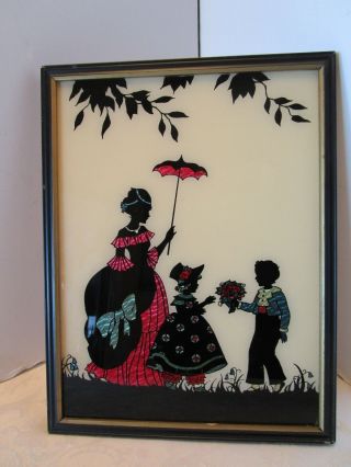 Art Reverse Painted Silhouette Foil Wall Picture Little Colonial Sweet 12 ¾”tall