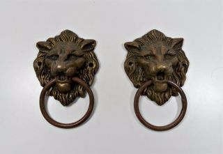 Antique Furniture Cabinet Drawer 2 Handles Pulls Lion Head Rings Europe Brass 2 2
