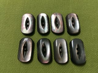 8 Antique Abalone Shell Beautifully Carved 2 Hole Buttons 3/4 " Oval Rectangular