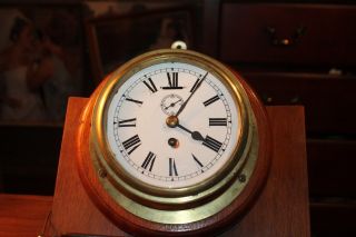 Antique Brass Ships Clock Swiss Made Buren Movement W/ Copper Enameled Face