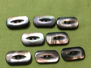 8 Antique Abalone Shell Carved 2 Hole Buttons 3/4 " Oval Rectangular 2