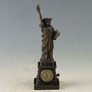 Exquisite Classical Mechanical Copper Carved Statue Of Liberty Clock Cc1342