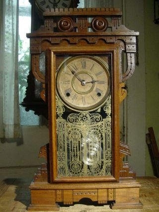 Antique Rare Ansonia 1886 " Galena " Black Walnut Shelf Parlor Clock