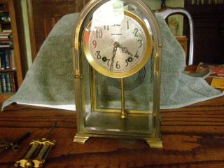 Seth Thomas Brass Shell Mantel Clock With Beveled Glass Sides And Doors