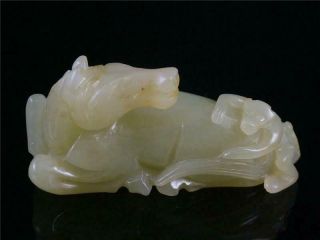 Antique Old Chinese Nephrite Celadon Jade Carved Monkey Horse Statue Toggle