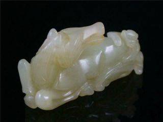 Antique Old Chinese Nephrite Celadon Jade Carved Monkey Horse Statue Toggle 2