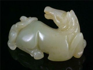 Antique Old Chinese Nephrite Celadon Jade Carved Monkey Horse Statue Toggle 3