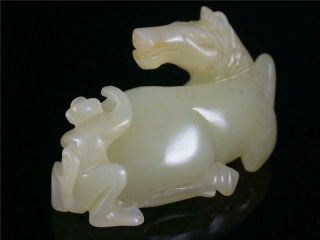 Antique Old Chinese Nephrite Celadon Jade Carved Monkey Horse Statue Toggle 4