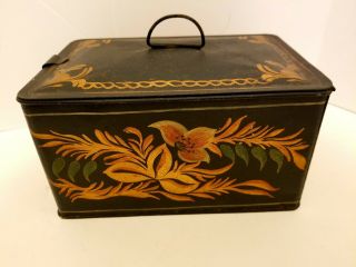 Antique 19th C.  Tin Tole Paint Elaborate Stencil Decorated Toleware Document Box