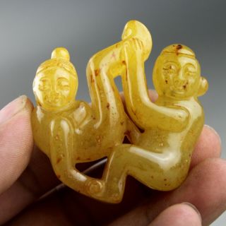 2.  2  China Old Jade Chinese Hand - Carved Ancient Man Woman Statue Pendant 0215