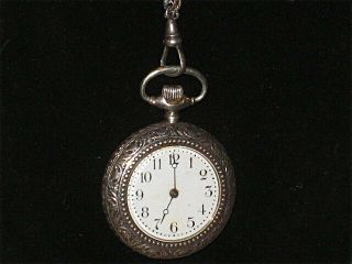 Antique England Watch Co.  Sterling Pendant Watch & Neck Chain,  Not Running