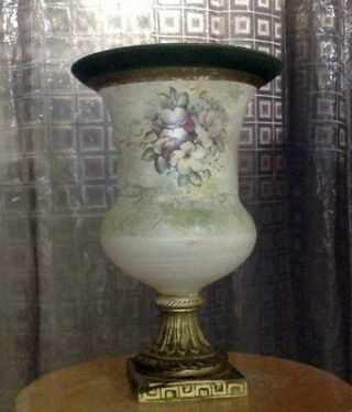 Antique Urn,  Vase.  Multi Color Floral Front.  12 " Tall.  Late 1800 