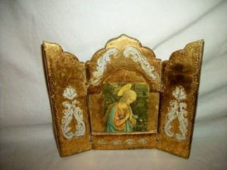Italian Florentine Triptych Madonna Gilt Wood Mid Century Paris Apt Folding Icon