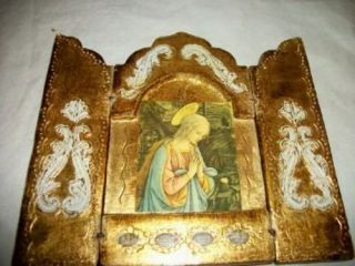 Italian Florentine Triptych Madonna Gilt Wood Mid Century Paris Apt Folding Icon 2