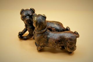 Fine CHINESE Vintage Scholar ' s BRONZE Metal Scroll Paper Weight Pet DOGS Playing 5