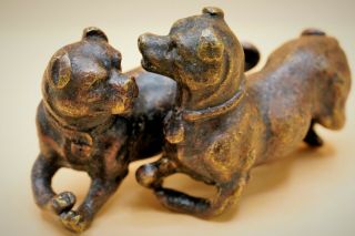 Fine CHINESE Vintage Scholar ' s BRONZE Metal Scroll Paper Weight Pet DOGS Playing 8