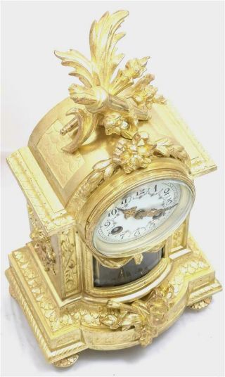 Antique French Mantle Clock Rare Embossed Bronze 8 Day 1880 ' s Bell Striking 4