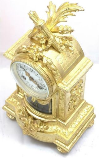 Antique French Mantle Clock Rare Embossed Bronze 8 Day 1880 ' s Bell Striking 5