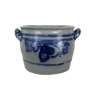 Antique French Stoneware Earthenware Crock Jar Lard Cobalt Gray Decorative 8.  26 "