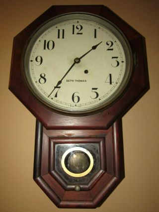 Antique Seth Thomas Octagon Wall Regulator Clock 8 - Day