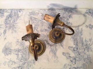 Pair Vintage French Style Single Sconce Wall Lights (3434)