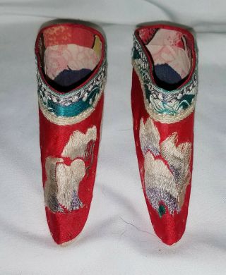 Antique Chinese Silk Embroidered Lady ' s Lotus Slippers Shoes For Bound Feet 2