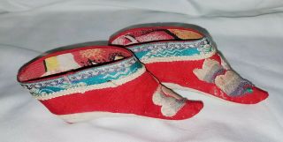 Antique Chinese Silk Embroidered Lady ' s Lotus Slippers Shoes For Bound Feet 3