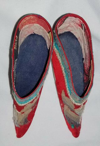 Antique Chinese Silk Embroidered Lady ' s Lotus Slippers Shoes For Bound Feet 5