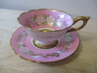 Vintage Royal Stafford Garland Pink Tea Cup And Saucer Made In England