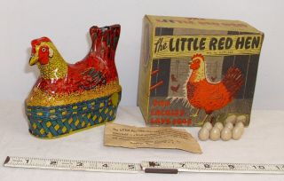 The Little Red Hen Tin Toy Boxed By Baldwin With Eggs