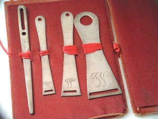 Rare Unger Brothers Sterling Silver Sewing Bodkin Set Bodkins In Case