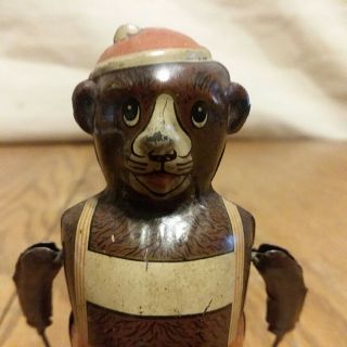 RARE 1940s MECHANICAL WIND UP LITHO TIN BEAR JUMPING ROPE WITH KEY GERMANY 2