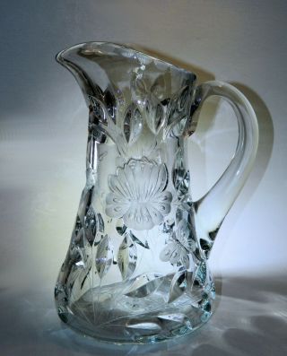 U.  S.  Glass Company Peonies And Butterflies Pitcher,  Heavy,  Clear,  1916 Era