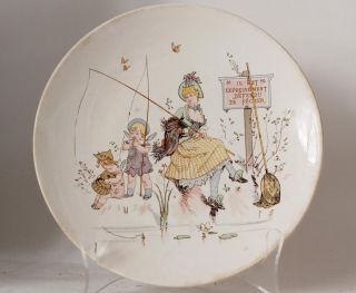 Antique Porcelain Wall Plate Risque Scene By Froment - Richard Sarreguemines C1900