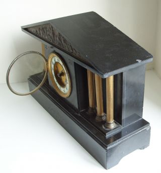 Antique Black slate/marble MANTEL CLOCK with MEDAILLE DE BRONZE movement 5