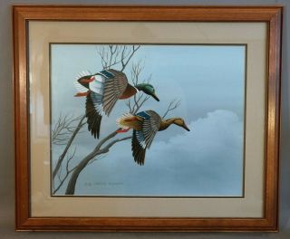 Vintage Mallard Duck Drake & Hen Charles Mcdaniel Old Hunting Lodge Oil Painting