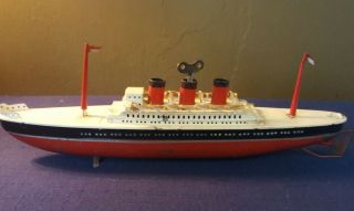 Vintage Tin 13 " 3 Stack Key Wind Cruise Ship 1950 