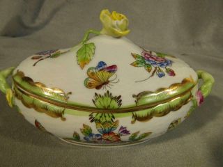 Herend Porcelain Covered Sauce Tureen - Queen Victoria W/butterflies