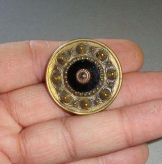 Antique Button Brass Setting With Glass And Cut Steel Center