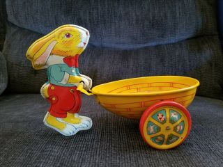 Vintage J Chein Easter Bunny Tin Litho Toy Rabbit