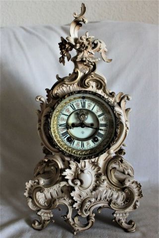 Ansonia Clock Co Ny Gilt Metal Mantle Clock French Style Windup Antique 1900