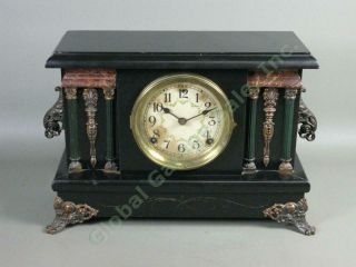 Vtg Antique Sessions 4 Column Mantle Clock Runs,  Chimes W/ Key,  Pendulum Nr