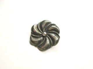 Striking Taxco Mexico Sterling Silver Button Floral Pinwheel 1 Inch C.  1950s